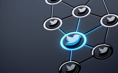 twitter Neon işareti Işıldayan sosyal ağ simgesi koyu metalik arkaplan 3d 