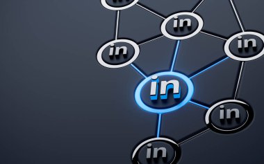 linkedin Neon işareti Işıldayan sosyal ağ simgesi koyu metalik arkaplan 3d 