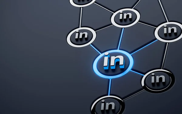 Linkedin Signe Néon Réseautage Social Lumineux Fond Métallique Foncé Iconique — Photo