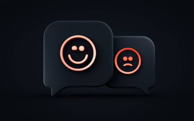 3D duygusal zeka ölçeği geribildirim üzgün, mutlu komik çizgi film Emoji sosyal afiş için