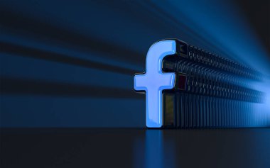Facebook simgesi ikonik arkaplan günışığı sosyal afiş için gerçekçi görünüm sembolü, poster 3D görüntüleme
