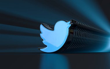 Twitter simgesi ikonik arkaplan günışığı gerçekçi görünüm sosyal afiş için sembol, poster 3D görüntüleme
