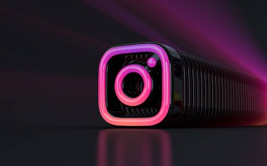 Instagram simgesi simge arkaplan günışığı gerçekçi sosyal afiş için sembol, poster 3D görüntüleme