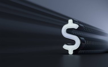 Dolar işareti ikonik arka plan güneş ışığı sosyal afiş için gerçekçi görünüm, poster 3D görüntüleme