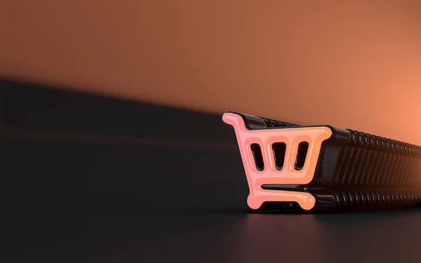 Shopping Cart Iconic Background Sunray Realistic Look Symbol Social Banner — Stock Photo, Image