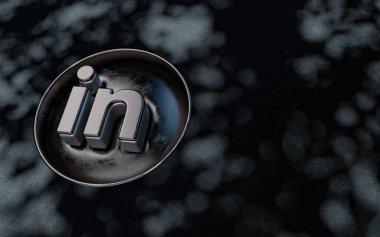 linkedin işareti simge arkaplan eski vintage koyu metalik gerçekçi görünüm gölge 3D görüntüleme