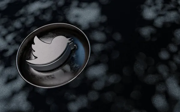 Twitter符号图标背景老式深色金属真实感与阴影3D渲染 — 图库照片