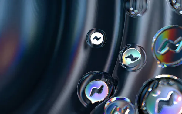 Значок Посыльного Внутри Пузыря Стеклянные Геометрические Формы Красочном Абстрактном Темном — стоковое фото