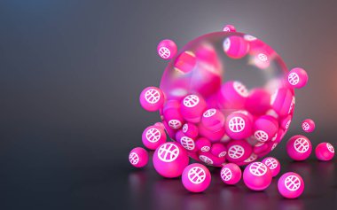 Sosyal afiş afiş şablonu 3d oluşturma için soyut cam baloncuk simgesi simgesi arkaplanı