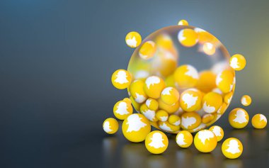 Snapchat işareti sosyal afiş poster şablonu 3d oluşturma için soyut cam baloncuk ikonik arkaplan