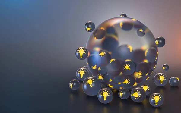 電球サイン抽象ガラスバブル社会バナーポスターテンプレートの象徴的な背景3Dレンダリング — ストック写真