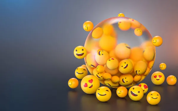 Glücklich Lächelnde Emoji Emoticon Ikonischen Hintergrund Für Social Banner Plakatvorlage — Stockfoto