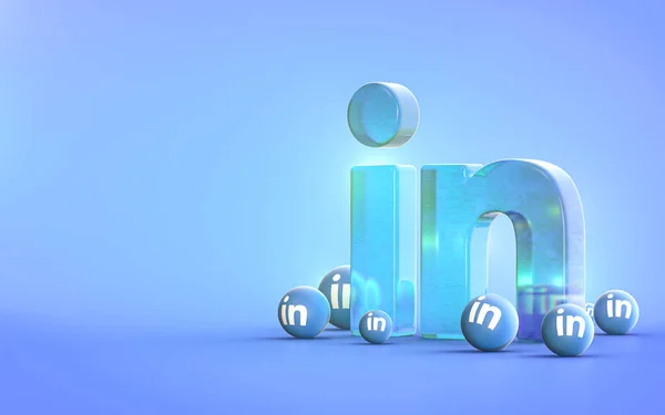 linkedin sign abstract glass bubble iconic background for social banner poster template 3d rendering