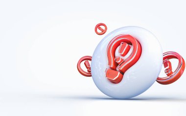 gerçekçi 3d yorumlayıcı ampul ünlem işareti 3d simgesi beyaz parlak arkaplan üzerine simge oluşturma