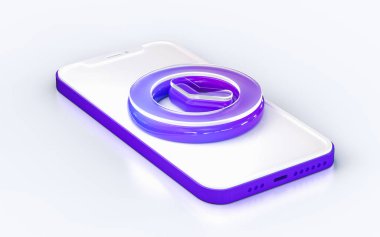 Cep telefonundaki saat işareti izole edilmiş beyaz arkaplan web pankartı indirme sayfası için 3d yorumlama kavramı