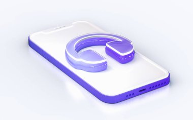 Cep telefonundaki kulaklık işareti izole edilmiş beyaz arkaplan web pankartı indirme sayfası için 3d yorumlama kavramı