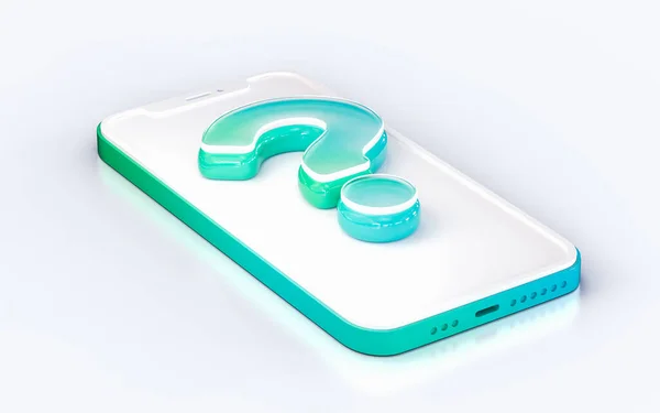 Vraagteken Teken Mobiele Telefoon Geïsoleerde Witte Achtergrond Render Concept Voor — Stockfoto