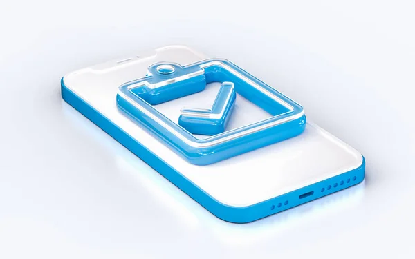 Klembord Check Sign Mobiele Telefoon Geïsoleerde Witte Achtergrond Render Concept — Stockfoto