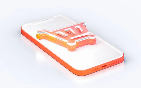 Winkelwagen Teken Mobiele Telefoon Geïsoleerde Witte Achtergrond Render Concept Voor — Stockfoto