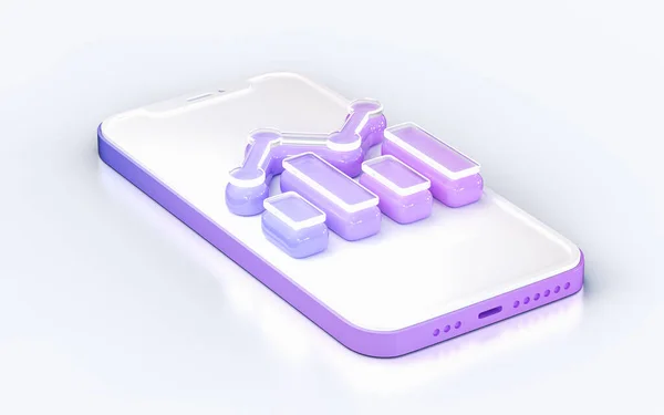 Grafiek Groeiende Teken Mobiele Telefoon Geïsoleerde Witte Achtergrond Render Concept — Stockfoto
