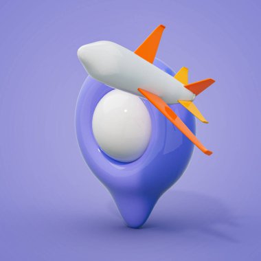 Dünyayı dolaşın. Uçak uçuşu ve konum göstergesi 3 boyutlu yorumlama konseptini işaretleyin.