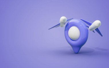 Dünyayı dolaşın. Uçak uçuşu ve konum göstergesi 3 boyutlu yorumlama konseptini işaretleyin.