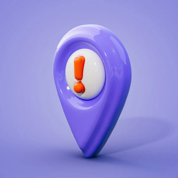Exclamation Location Marker Blue Background Render Concept — 图库照片