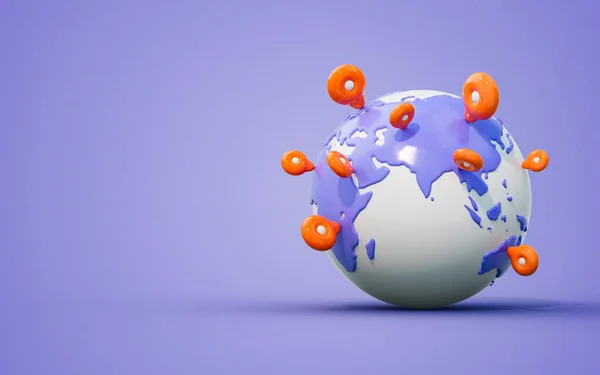 全球地球上的定位指针3D渲染全球业务扩展旅行的概念 — 图库照片