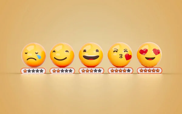 Klanttevredenheid Beoordeling Beoordeling Gezicht Pictogram Emoji Emotionele Feedback Achtergrond Renderen — Stockfoto