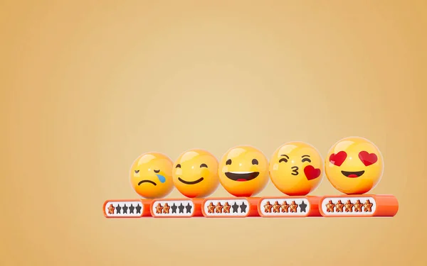 Klanttevredenheid Beoordeling Beoordeling Gezicht Pictogram Emoji Emotionele Feedback Achtergrond Renderen — Stockfoto