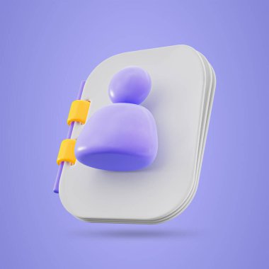 3d render kullanıcı adres defteri veya mavi arkaplan 3d render konsepti üzerindeki not defteri simgesi