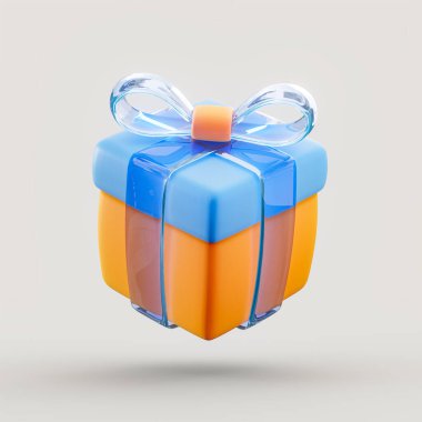 3D hediye kutusu simgesi parlak cam ve gerçekçi görünüm işareti beyaz arkaplanda