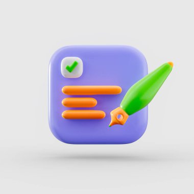 Pano üzerindeki belge yazma ve işaretleme simgesi gerçekçi görünüm 3d oluşturma kavramı