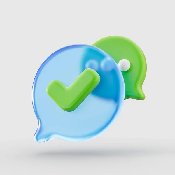 Approved Checkmark Social Media Message Glass Morphism Bubble Chat Icon — Foto Stock