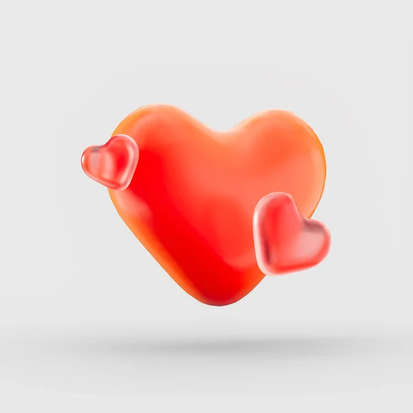 Render Realistic Red Heart Icon Love Symbol White Background Concept — Stockfoto