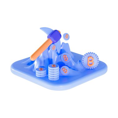 Bitcoin mining pickaxe icon on white background 3d render concept global cryptocurrency future money clipart