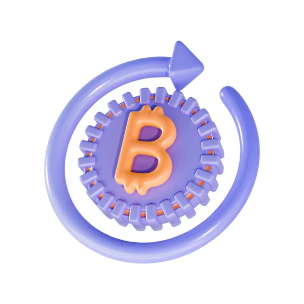 Bitcoin Rotation Arrow Symbol Auf Weißem Hintergrund Renderkonzept Weltweit Virtuelle — Stockfoto