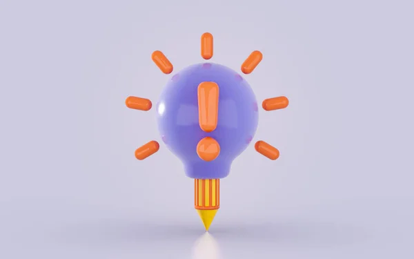 Creative Pencil Attached Lightbulb Exclamation Icon Minimal Background Render Concept — Stok fotoğraf