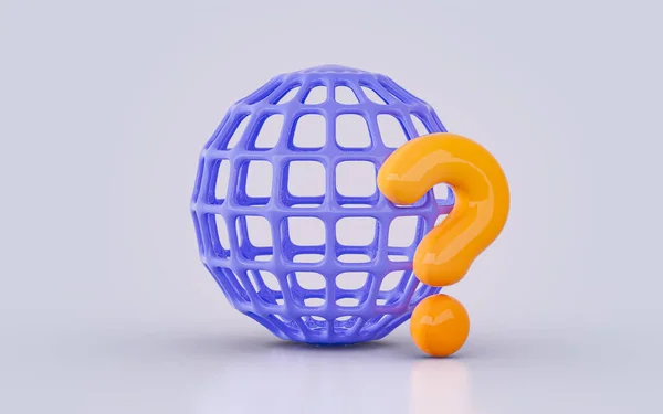 Global Network Warning Globe Question Mark Icon Render Concept Web — Fotografia de Stock