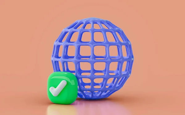 Global Network Check Globe Checkmark Icon Καθιστούν Την Έννοια Για — Φωτογραφία Αρχείου