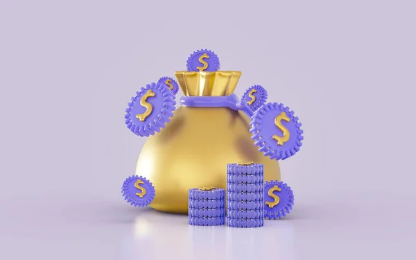 Золотий Грошовий Мішок Зберігання Піктограмою Монети Долара Концепція Рендеринга — стокове фото
