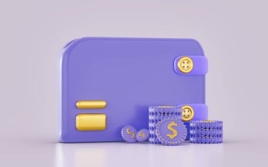dollar money coins stack wallet icon background 3d render concept for Business financial investment