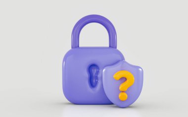 Security guard lock shield question mark icon 3d render concept for online cyber problem solution