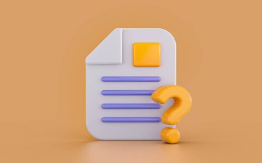 document list question mark icon 3d render concept for warning or caution alert messages on letter