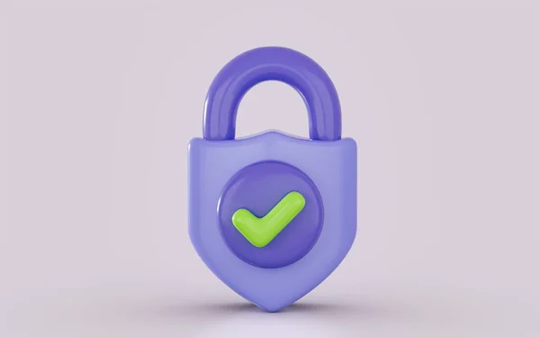 Security Guard Lock Shield Checkmark Icon Render Concept Cyber Safety — Stockfoto