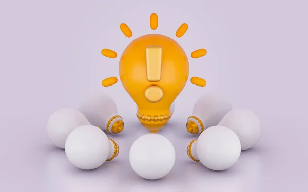 Light Bulb Exclamation Glossy Bright Realistic Sign White Background Render — Stockfoto