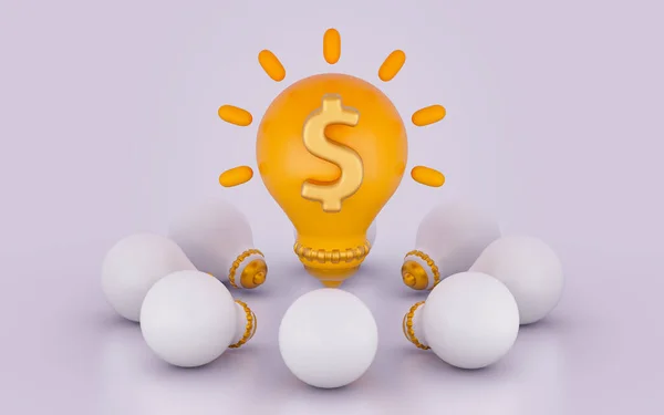 Dollar Icon Light Bulb Glossy Bright Realistic Sign White Background — Stockfoto