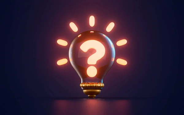 Question Mark Icon Glowing Lightbulb Dark Background Render Concept — Fotografia de Stock