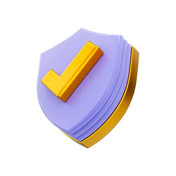 Proteção Segurança Ícone Escudo Marca Verificação Renderizar Conceito Fundo Branco — Fotografia de Stock