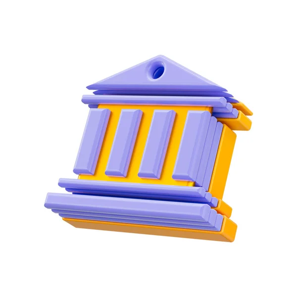 银行大楼货币投资和货币储蓄3D使概念成为标志性背景 — 图库照片